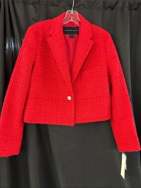 French Connection Red Textured Cropped Blazer